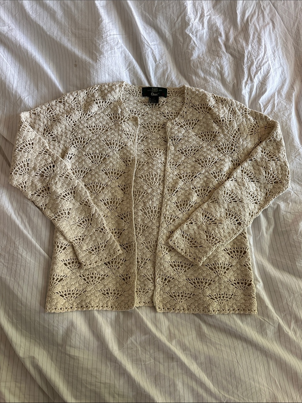 VTG Orvis - Crochet Knit Cream Women's Cardigan Sweater - S